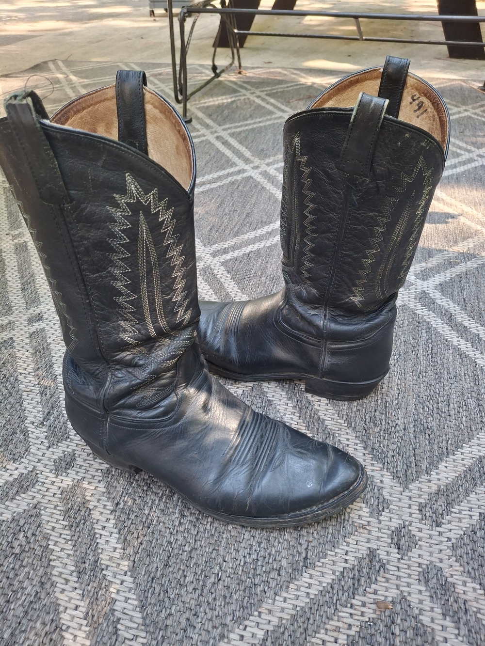 Jama Classic Black Leather Western Cowboy Boots 10.5D